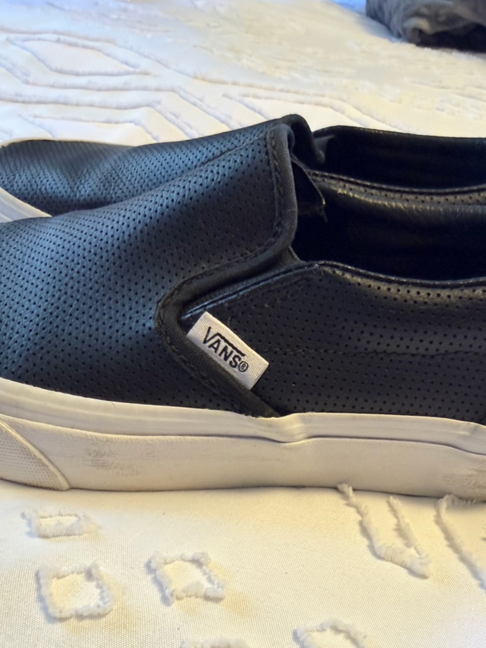 Vans Classic Slip On Black Perforated Leather Sneakers Womens 6